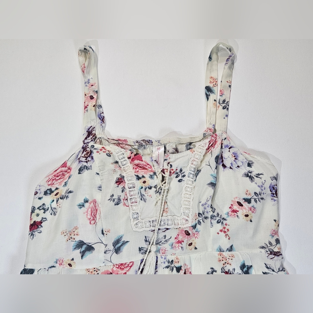 No Boundaries Sundress Juniors 3XL White Pink Floral Tie Neck Summer Cottagecore - Picture 11 of 11